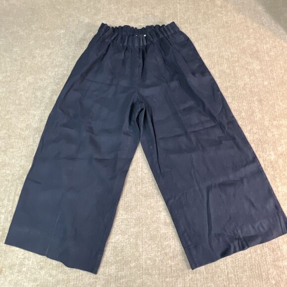 J. Jill‎ Linen Stretch Wide Leg Capri Pants XL Petite Navy Paperbag Waist Tie - Picture 1 of 8